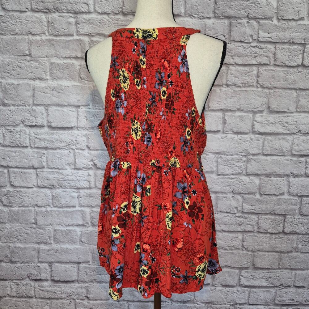 Torrid top burnt orange floral sleeveless gauze smocked halter babydoll size 2X - Picture 7 of 11
